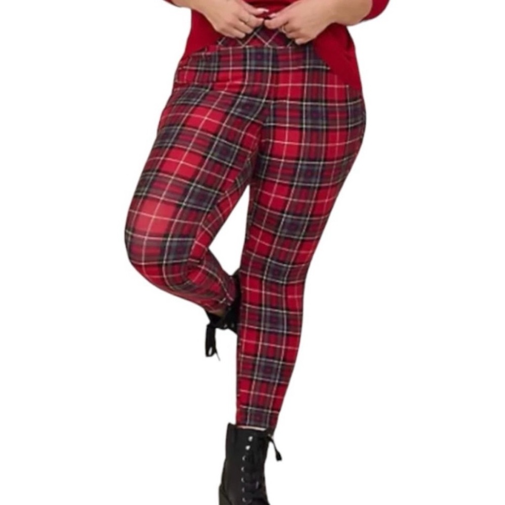Torrid Red Plaid Pixie Ponte Knit high rise Leggings Jeggings 1X
